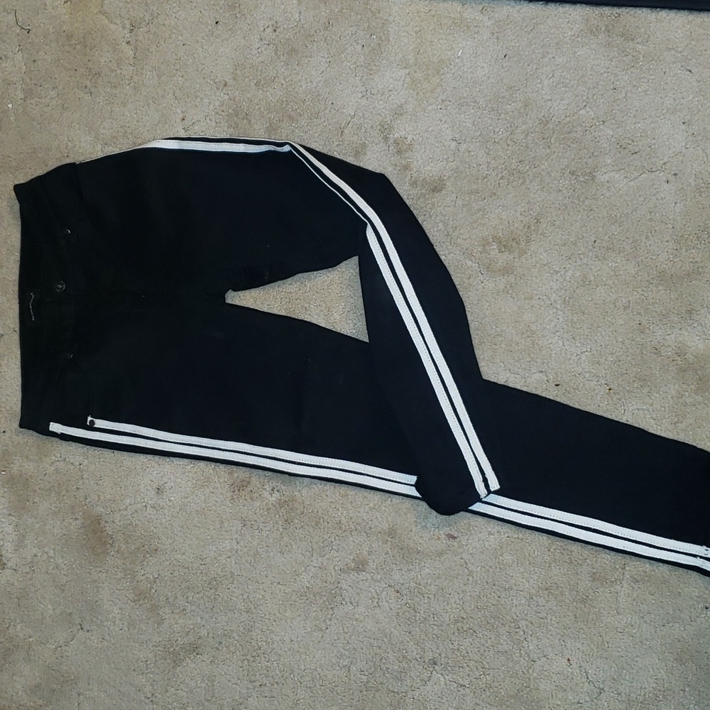 The Style Between Us black stretch denim with bias stripes
